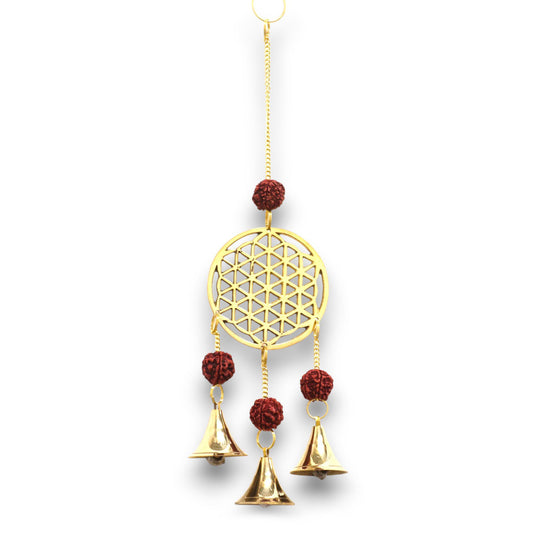 Klangspiel 'Blume des Lebens' aus Messing mit drei Rudraksha-Perlen