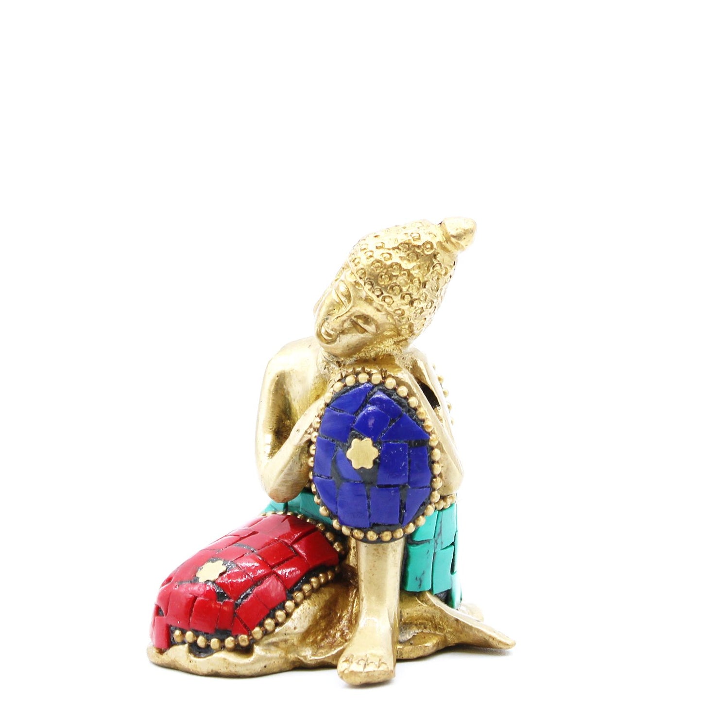 Messing-Buddha 'Der Denker' 6,5 cm - Handgefertigte Figur mit Howlit-Einlagen