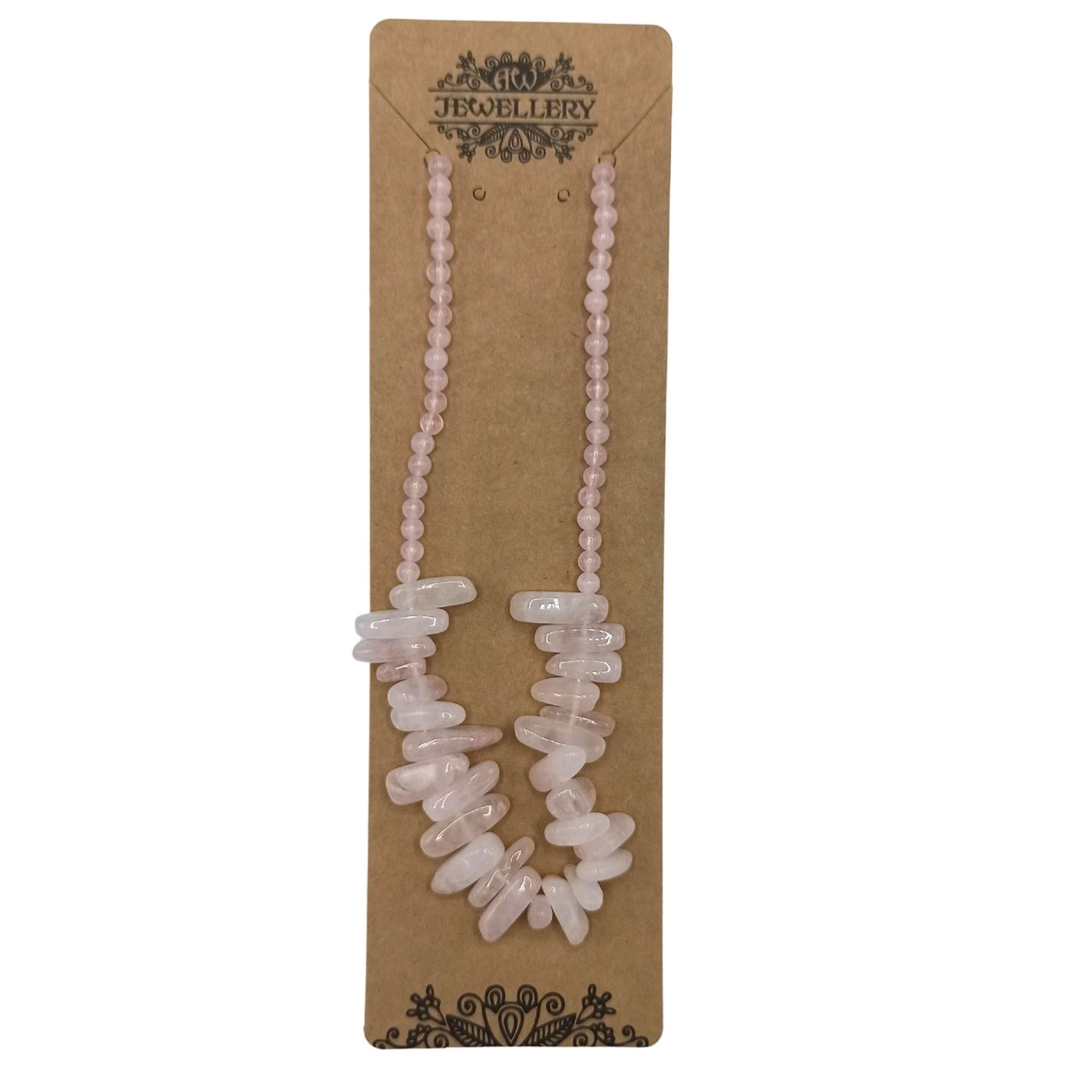 Rosenquarz Langstein Halskette - Edelsteinschmuck mit sanftem Rosé