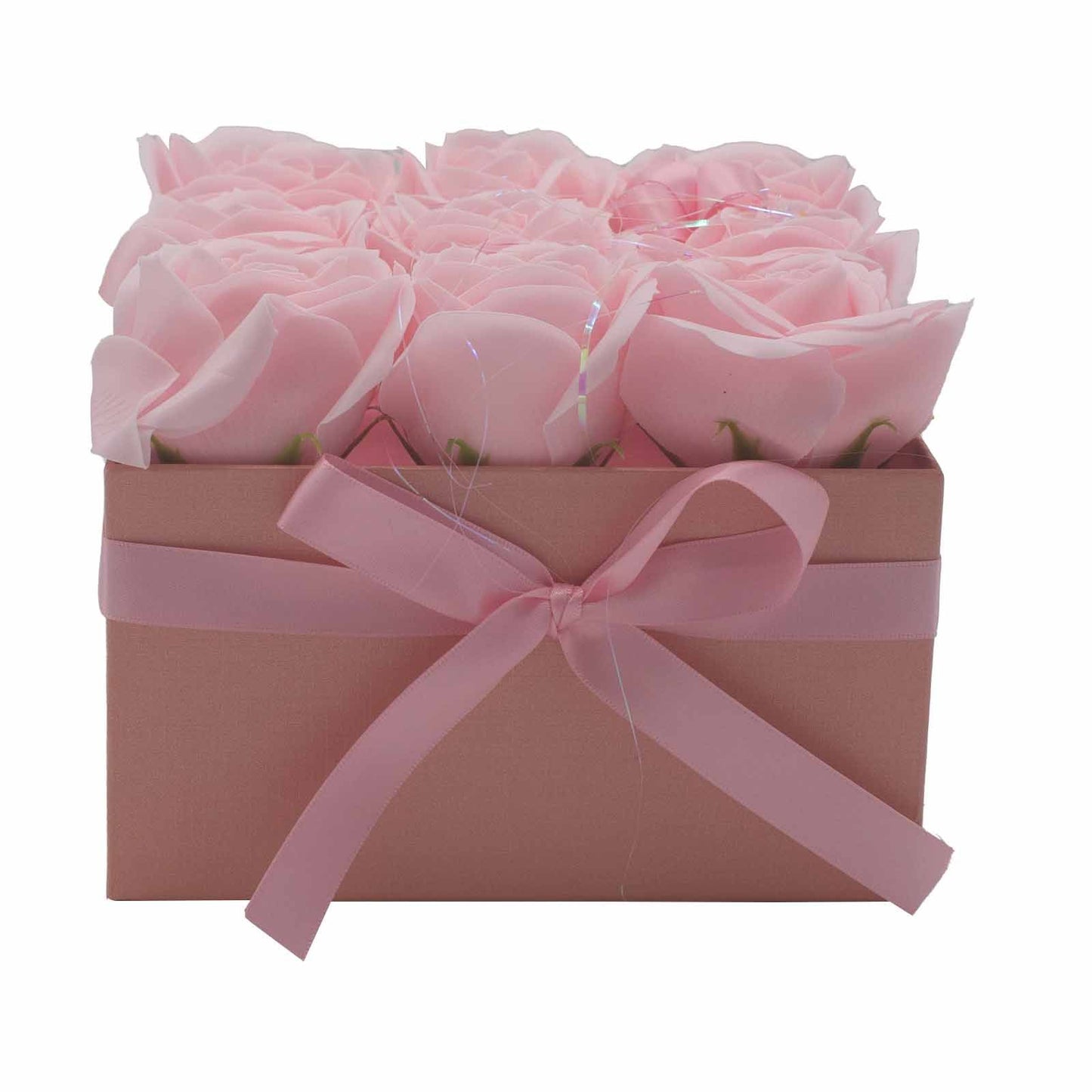 Seifenrosen-Strauß 'Zarte Romantik' - 9 rosa Rosen im Quadrat