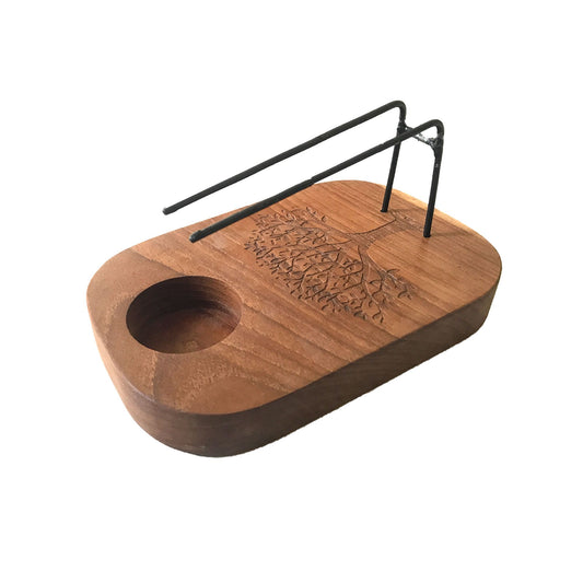 Palo Santo Ständer aus Teakholz - Lebensbaum Design mit Metallapplikation