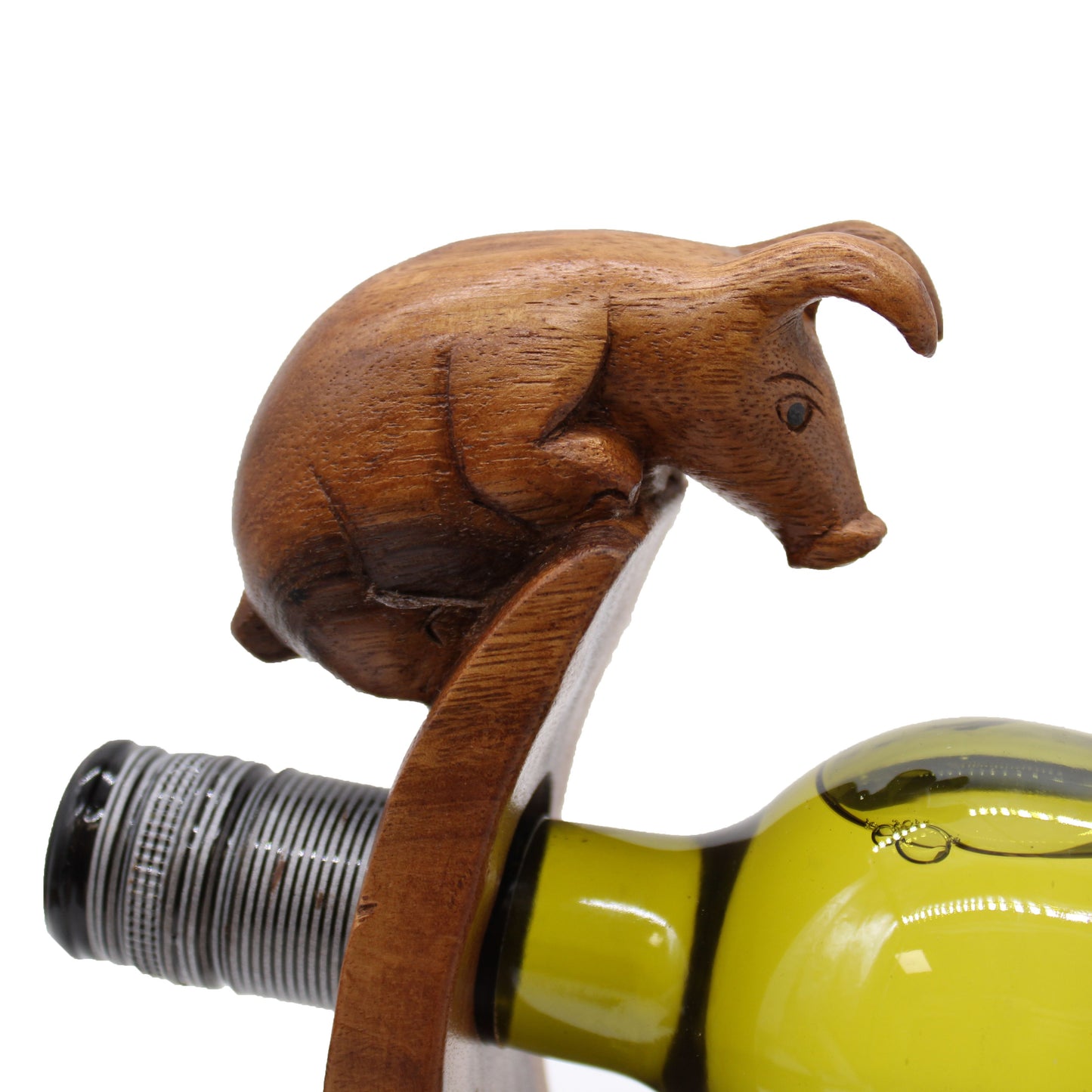 Balance Wine Holder Schwein – Handgefertigter Flaschenhalter aus Suar-Holz