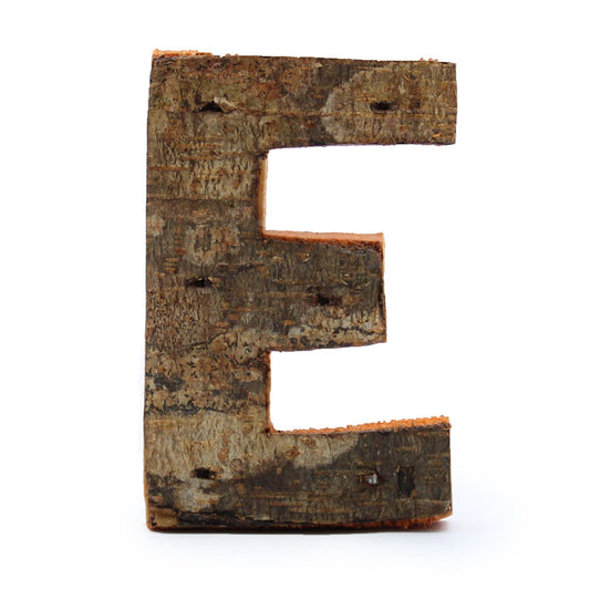 Dekorationsbuchstabe 'E' aus Albasia-Holz mit Rindenoptik - 7 cm