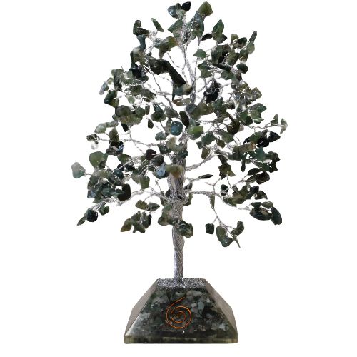 Kraftbaum aus Moosachat mit Orgonit-Pyramide – 320 Edelsteine
