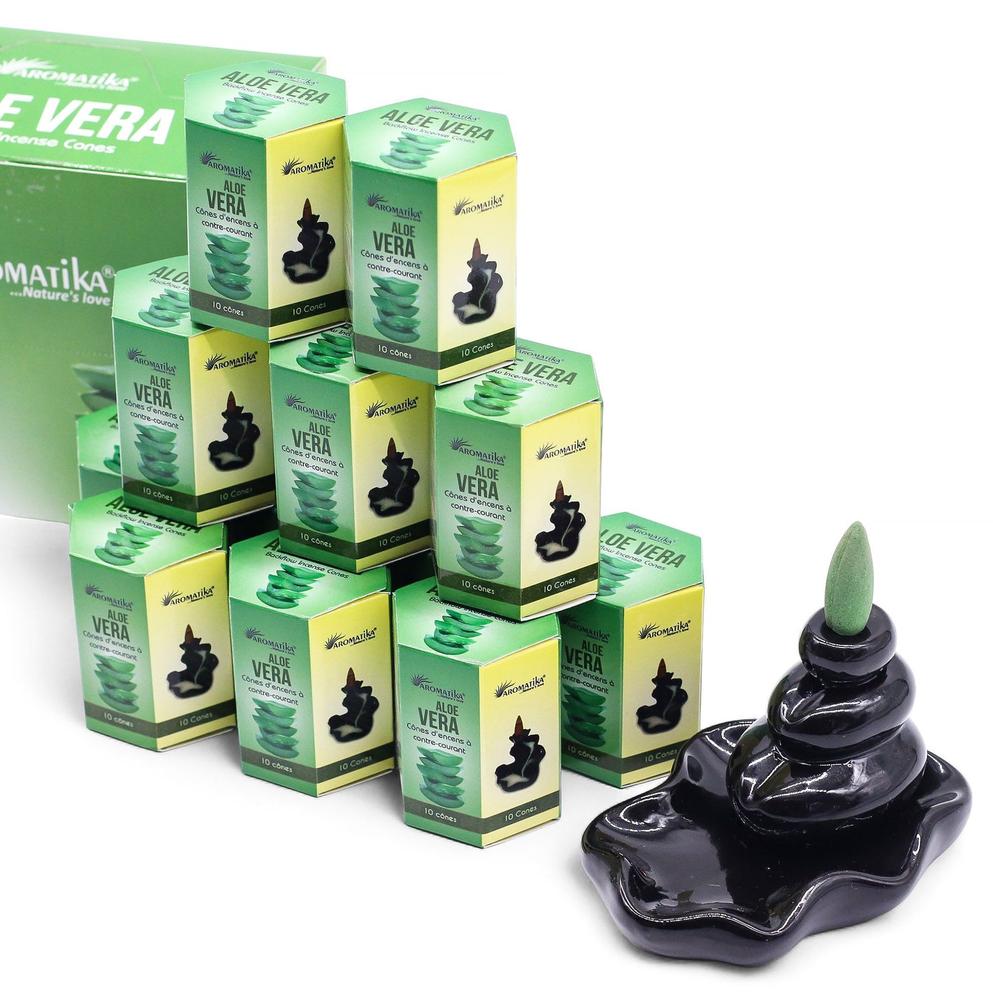 Masala Rückfluss-Räucherkegel Aloe Vera - 10 Stück mit hypnotischem Effekt