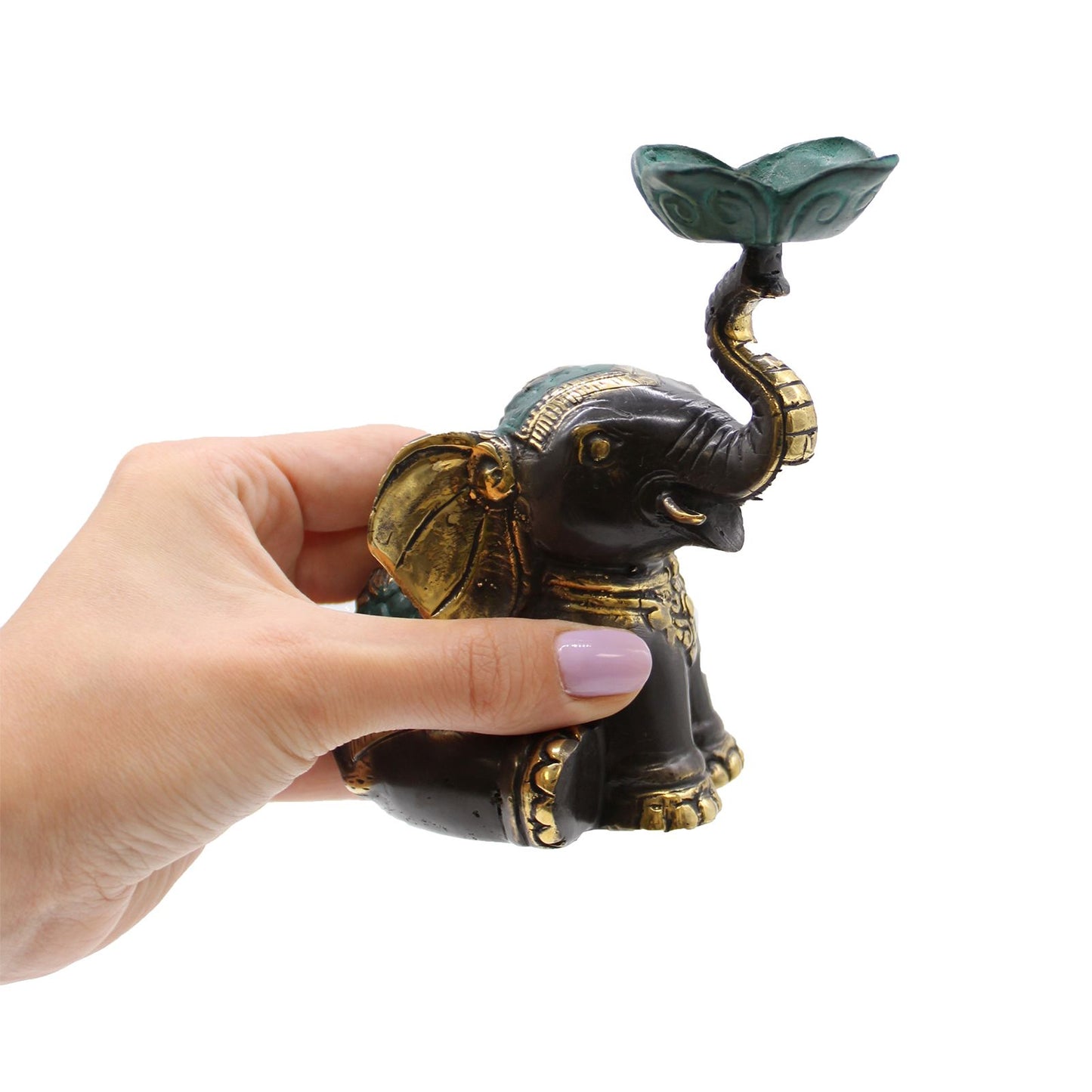 Mittelgroßer Elefanten-Kerzenhalter aus Messing – Feng-Shui-Skulptur