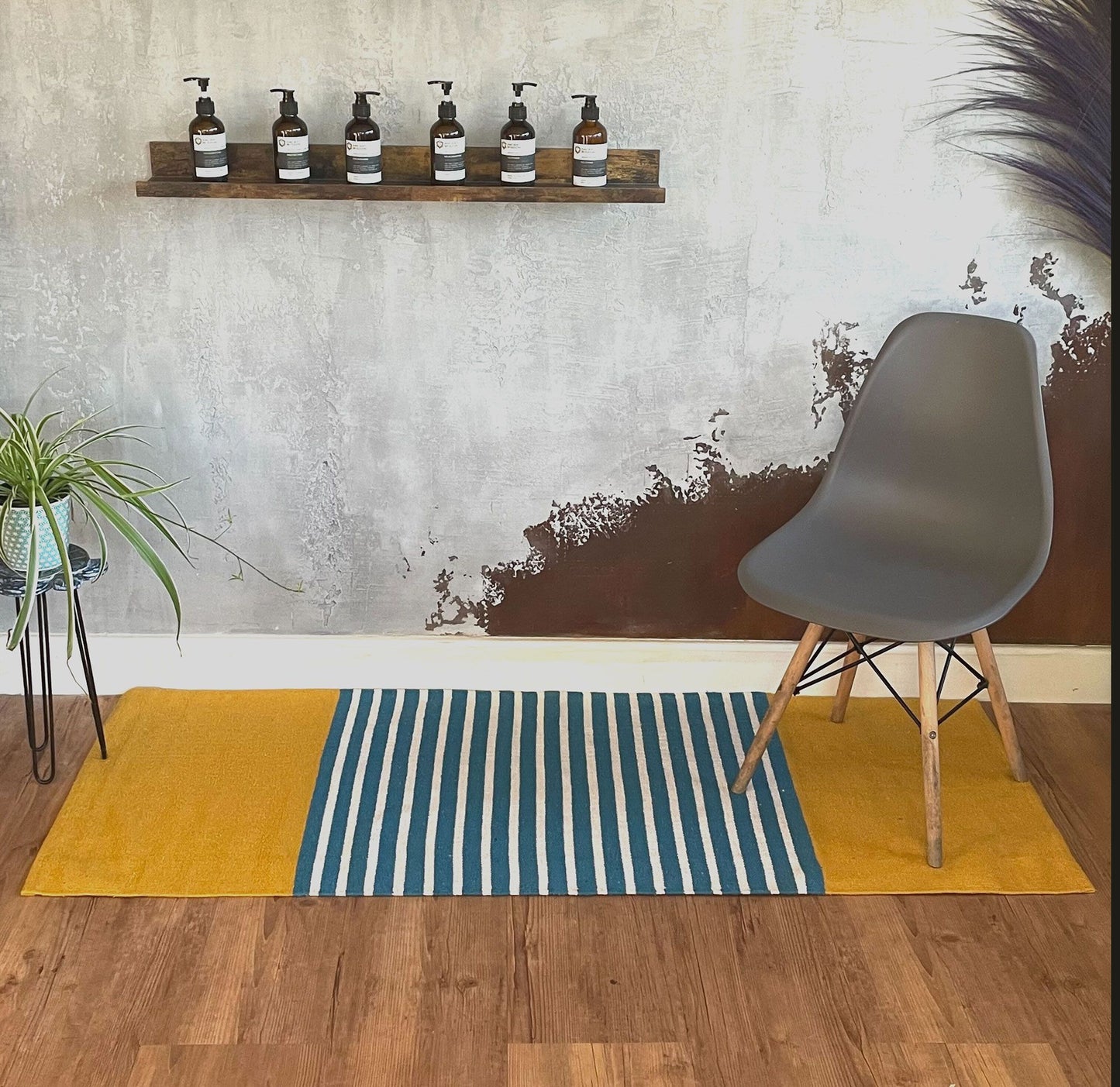Handgewebter Baumwoll-Läufer in Gelb und Blau – 170 x 70 cm