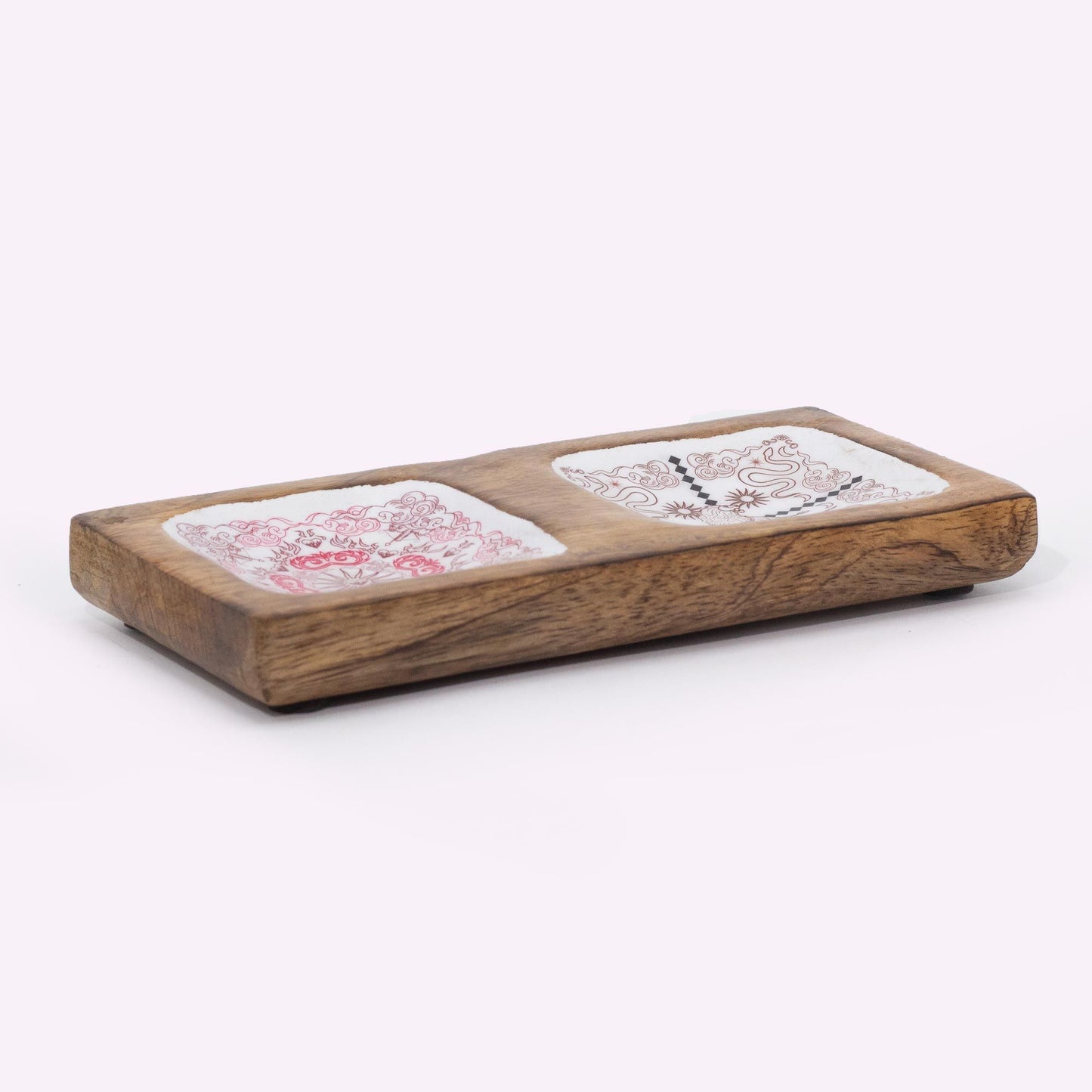 Double Trinket Tray aus Mangoholz - Handbemaltes Schmucktablett mit Emaille