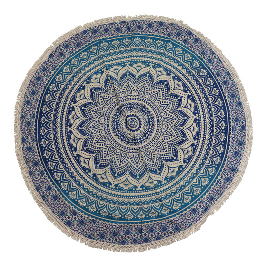 Mandala Rundbild 'Klassisches Blau' – Handgefertigte Baumwollkunst (130 cm)