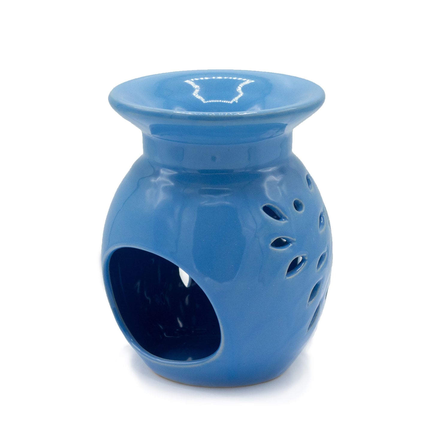 Keramik-Ölbrenner 'Blaue Blüten' – Duftlampe mit floralem Design