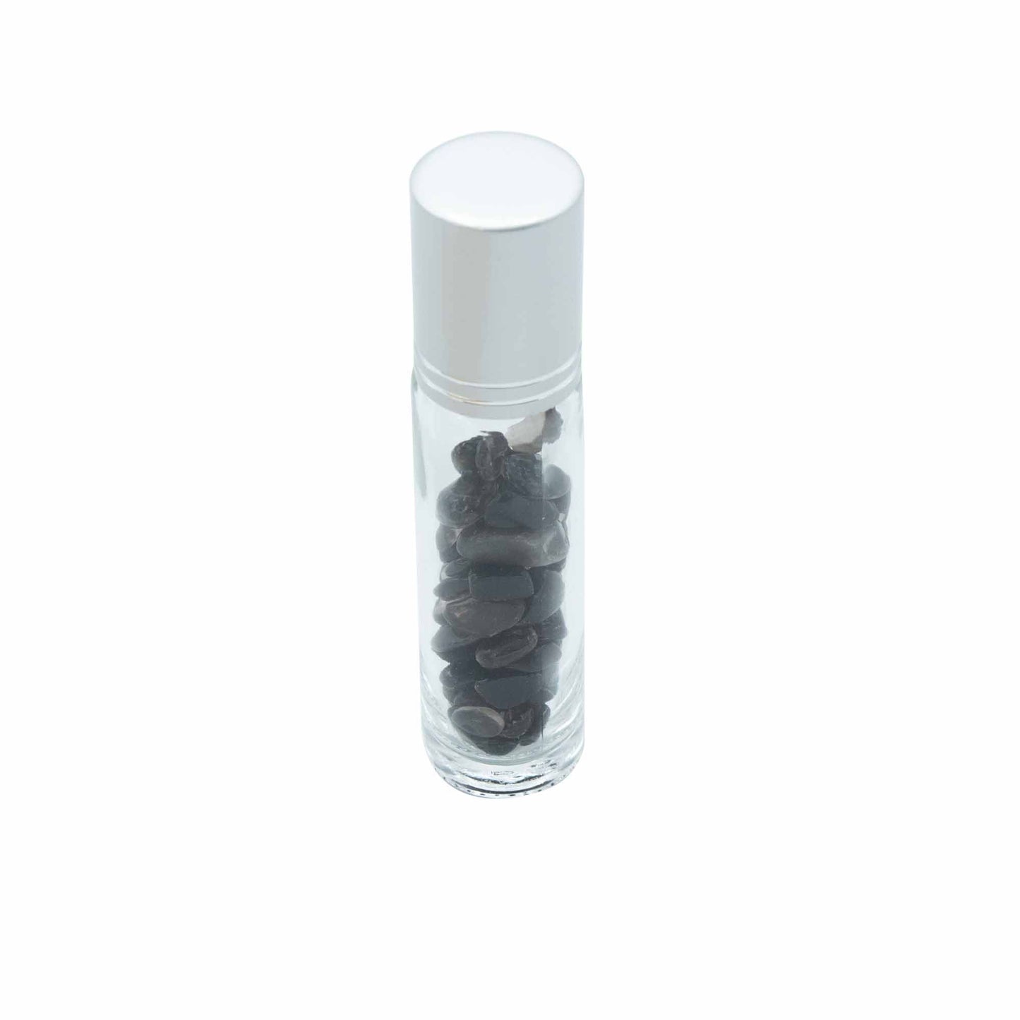 Roll-On-Flasche mit schwarzem Turmalin – 5 ml mit silberner Kappe und Edelstein-Roller