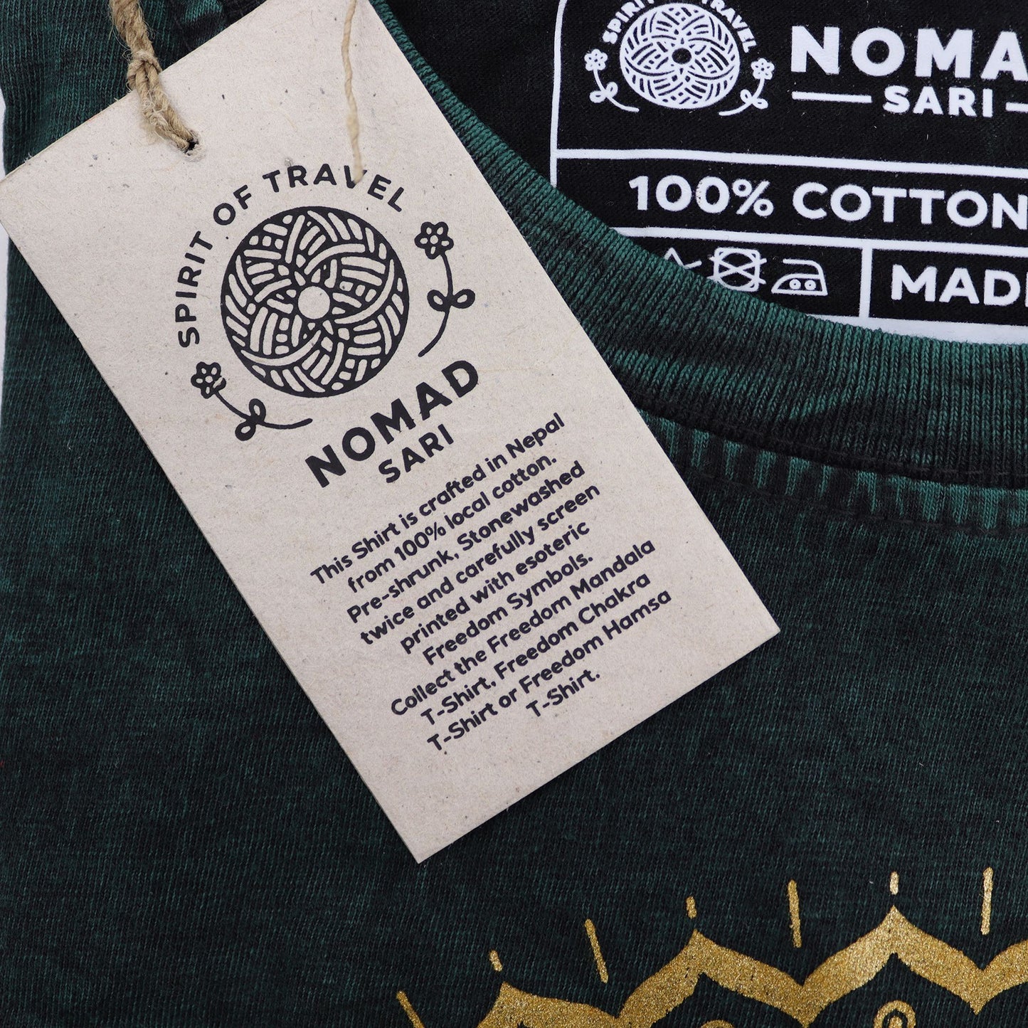 Mandala T-Shirt in Steinwäsche-Grün | Handgefertigt in Nepal