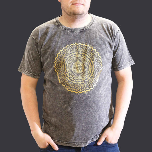 Mandala T-Shirt in Dunkelgrau – Doppelt stonegewaschen & fair gefertigt