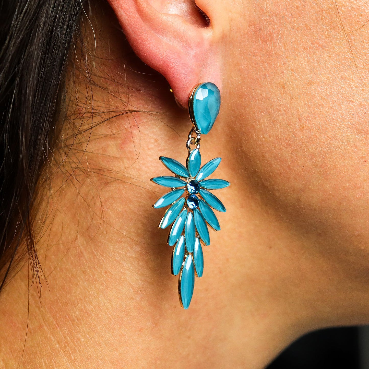 Tropfenförmige Vintage-Ohrringe in Türkisgrün aus Glas und Edelstahl