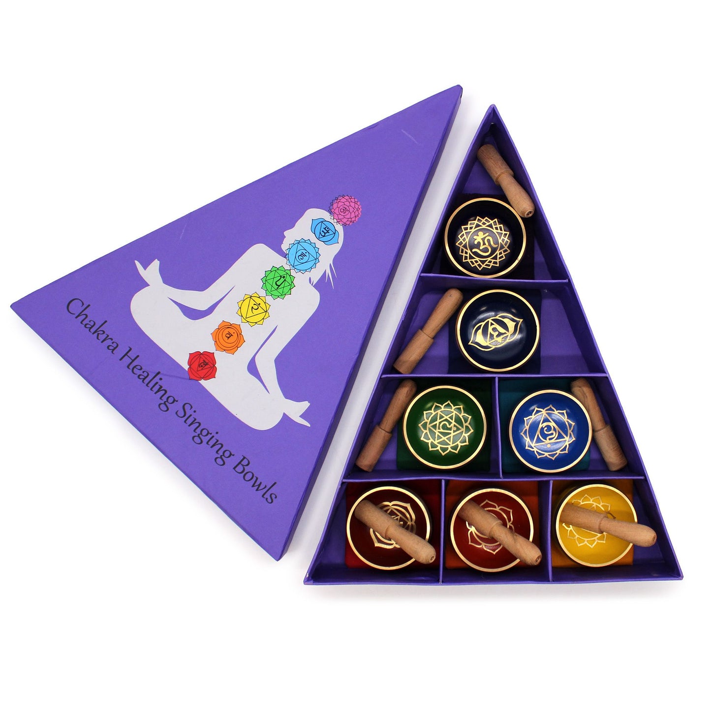 Chakra-Klangschalen-Set in Pyramidenbox – 7-teilig aus Messing