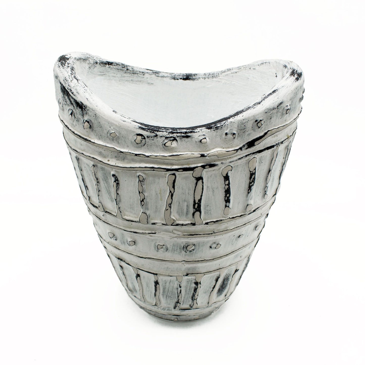 Keramikvase Creme 22cm mit Weithals - Handbemaltes Unikat aus Bali