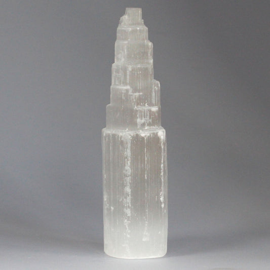 Selenit-Kristallturm mit LED-Beleuchtung – 20 cm Naturkunstwerk aus Marokko