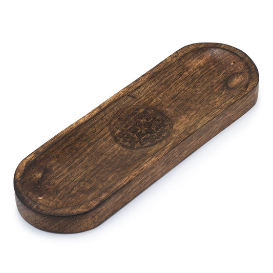 Großer Räucherhalter 'Mandala' aus Mangoholz – 30x10 cm