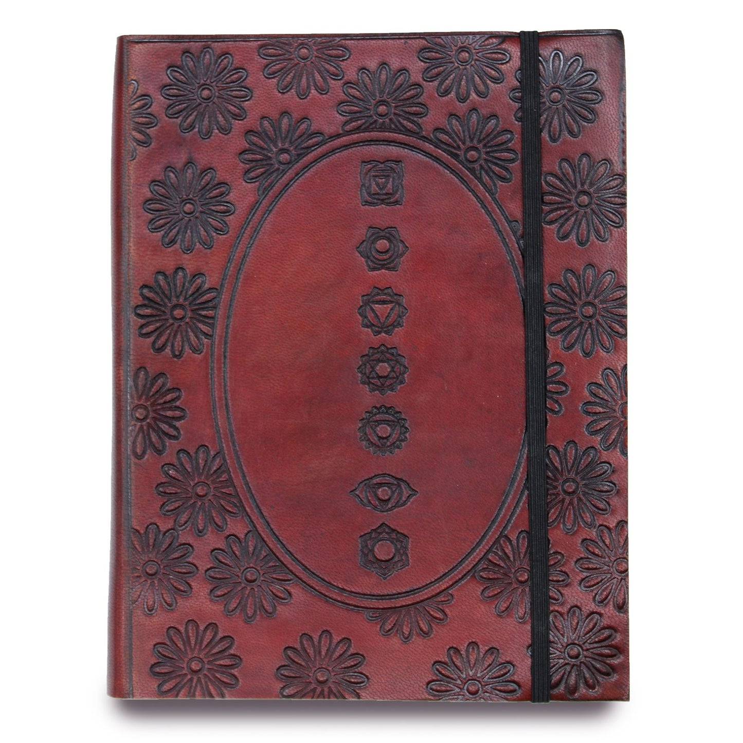 Notizbuch 'Chakra Mandala' mit Lederriemen – Pflanzlich gegerbtes Leder
