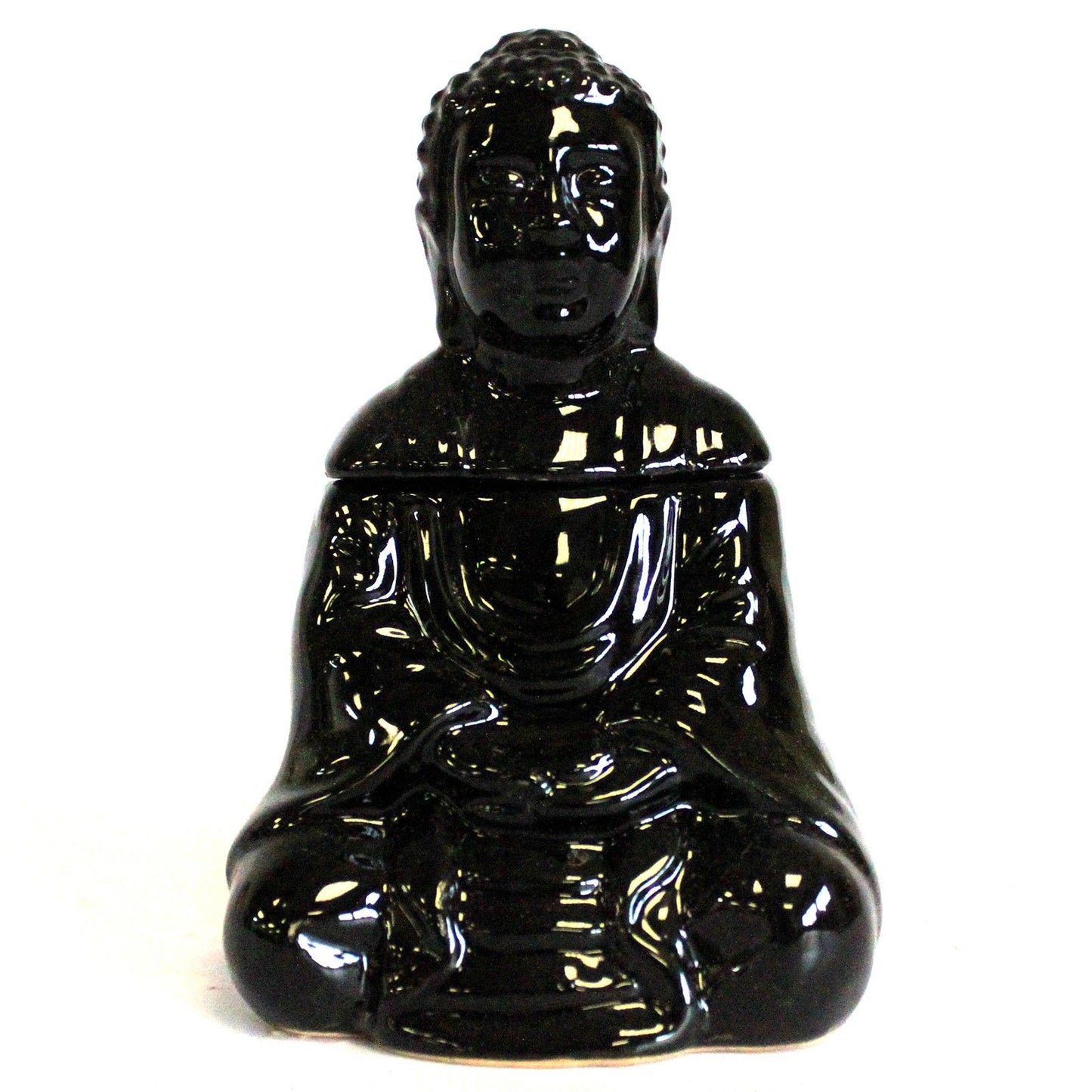 Duftlampe 'Meditierender Buddha' in Schwarz – Keramik für ätherische Öle
