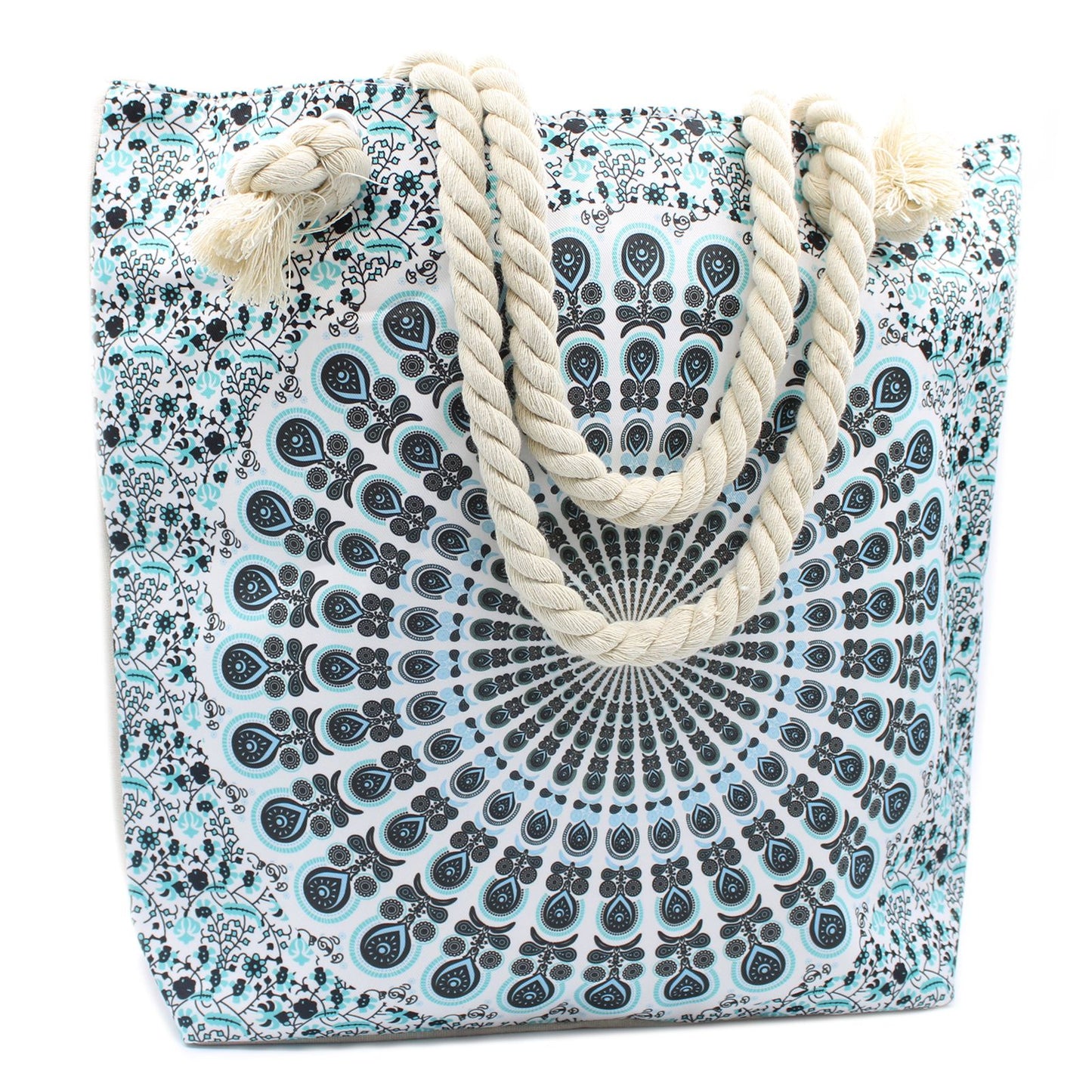 Strandtasche Mandala Traum in Himmelblau mit Seilgriffen