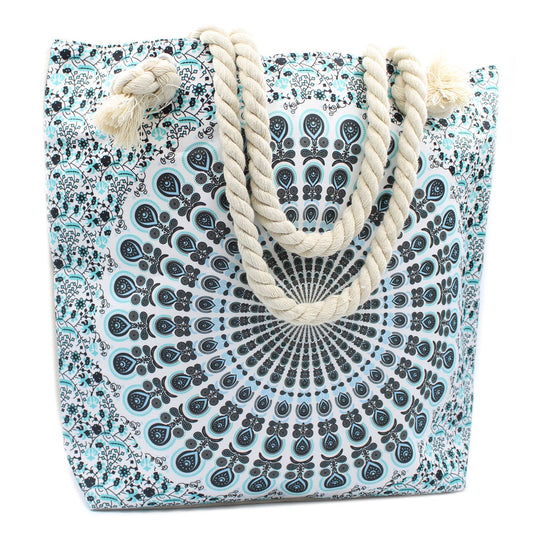 Strandtasche Mandala Traum in Himmelblau mit Seilgriffen