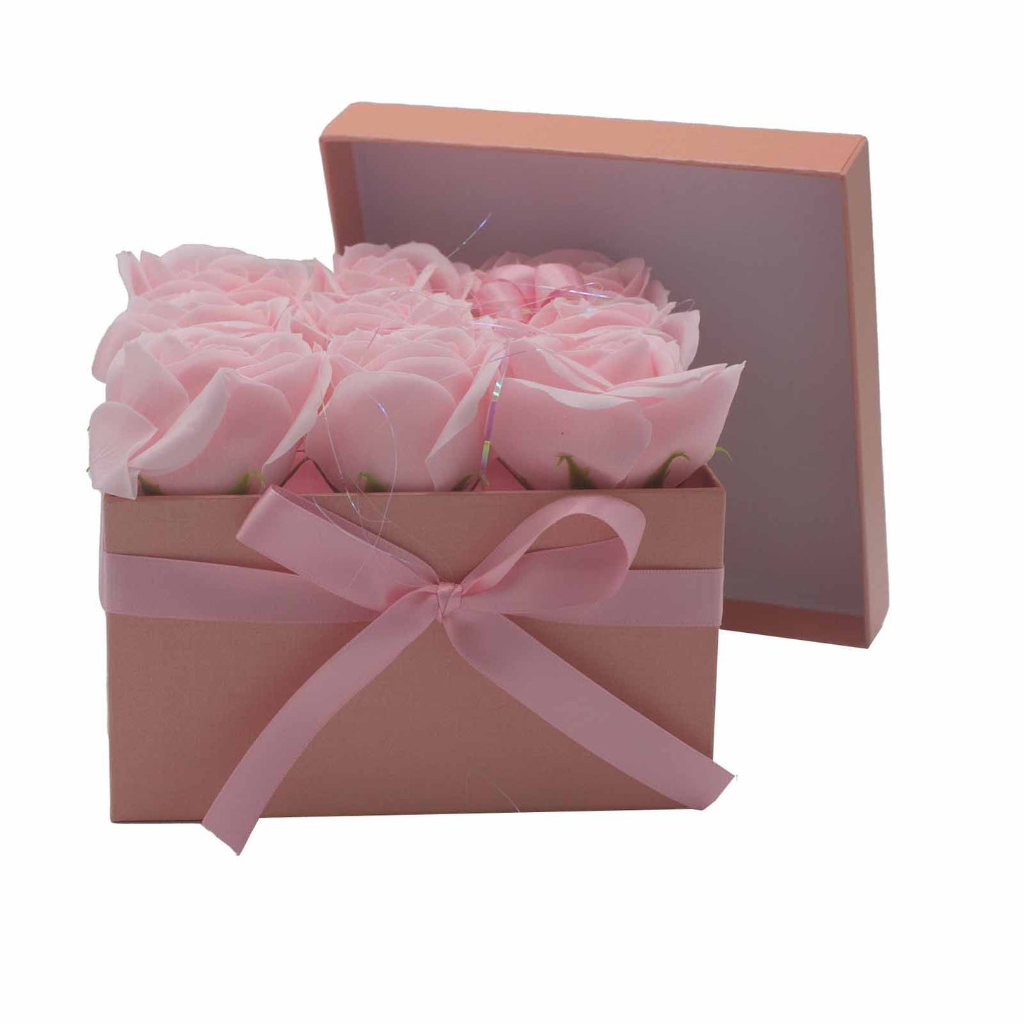 Seifenrosen-Strauß 'Zarte Romantik' - 9 rosa Rosen im Quadrat