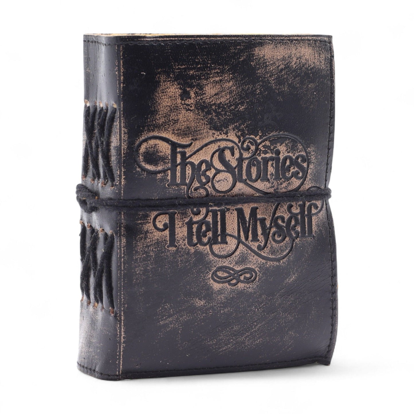 Leder-Notizbuch mit fettkantigen Seiten – The Stories I Tell Myself