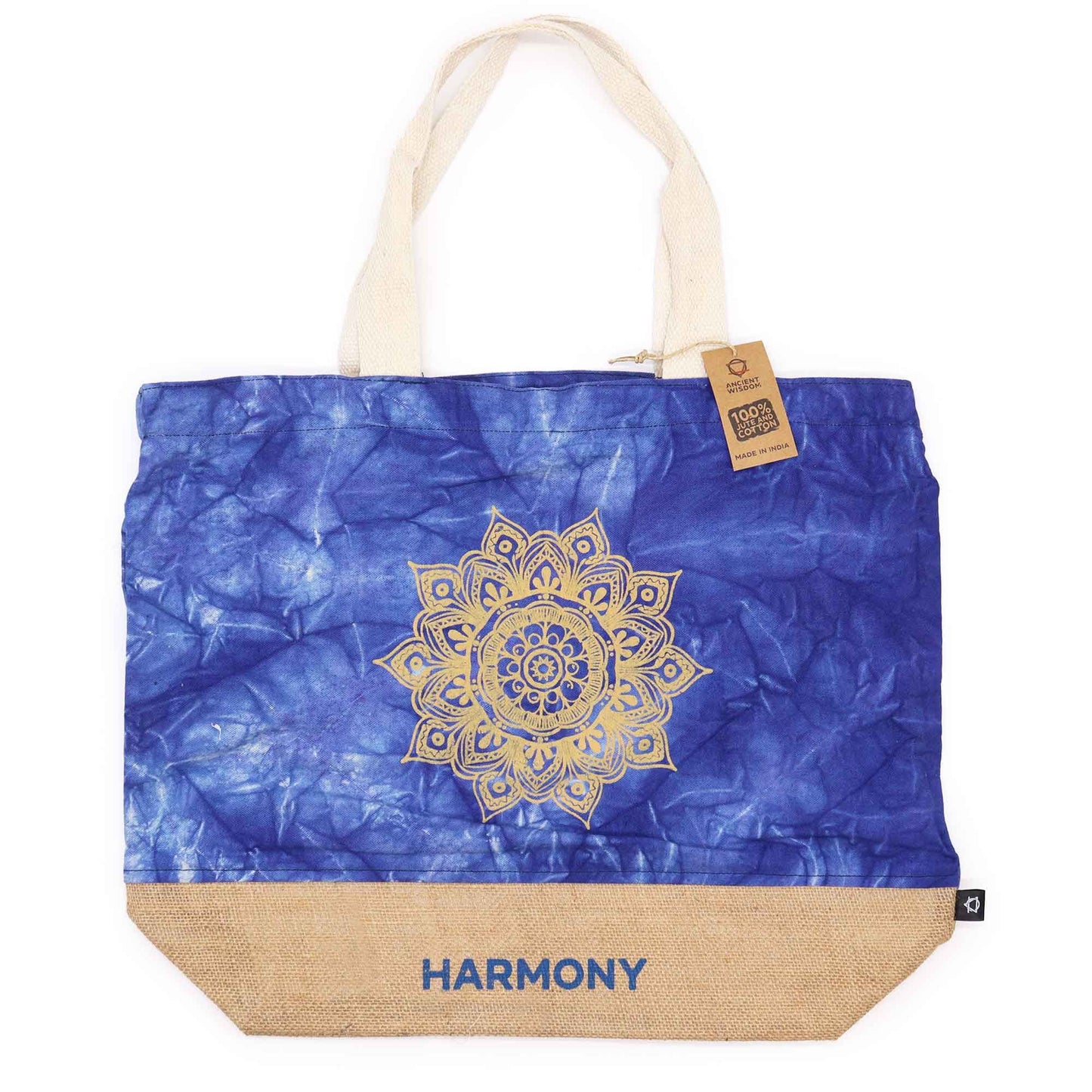 Mandala Harmonie Tasche in Blau Stonewash – Nachhaltige Baumwoll-Jute-Tasche
