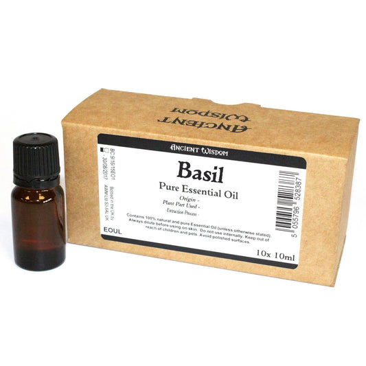 Basilikum Öl Set – 10 Flaschen naturreines ätherisches Öl aus Indien (10ml, unetikettiert)