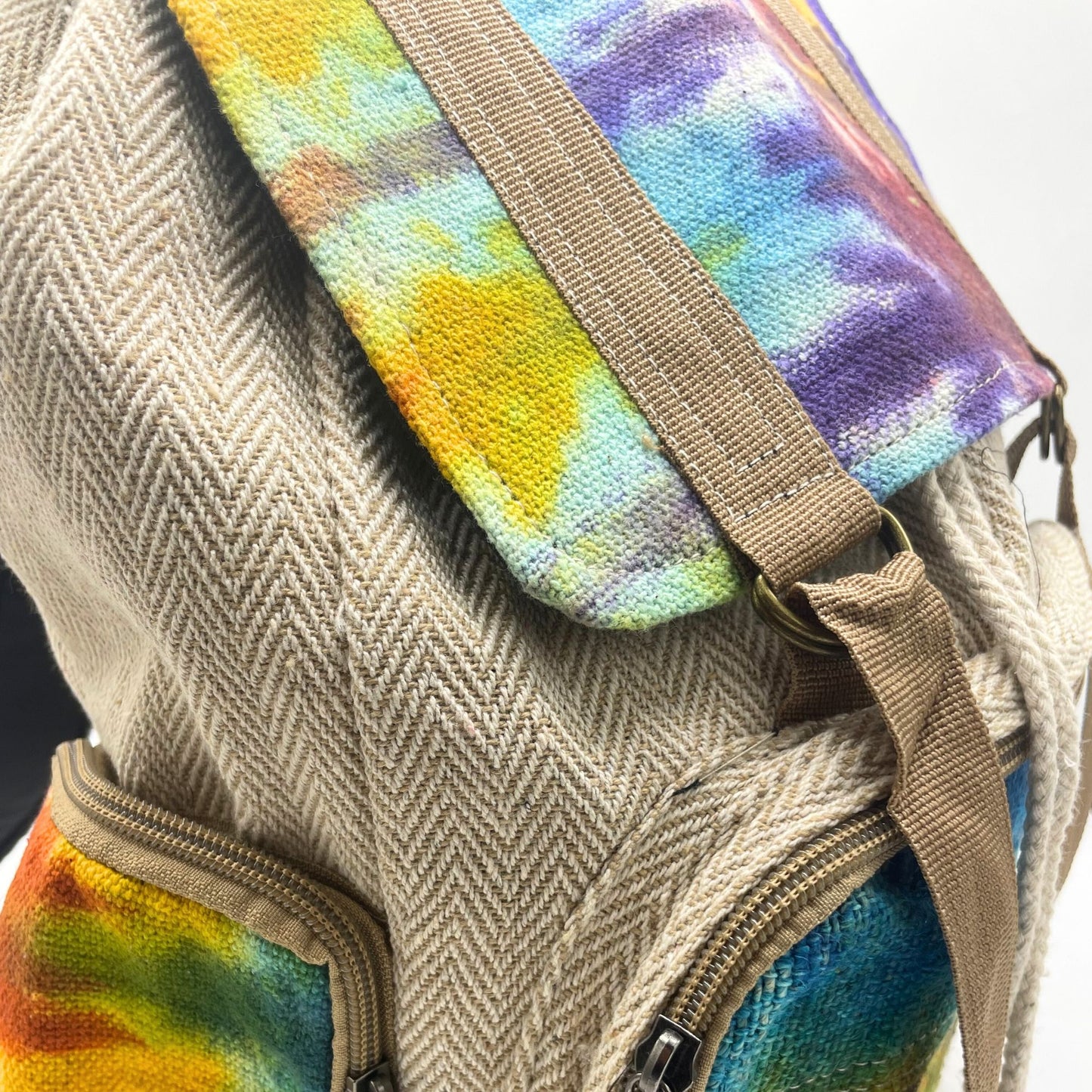 Großer Quadrat-Rucksack in Tie-Dye Optik - Hanf-Baumwolle-Mischung aus Nepal