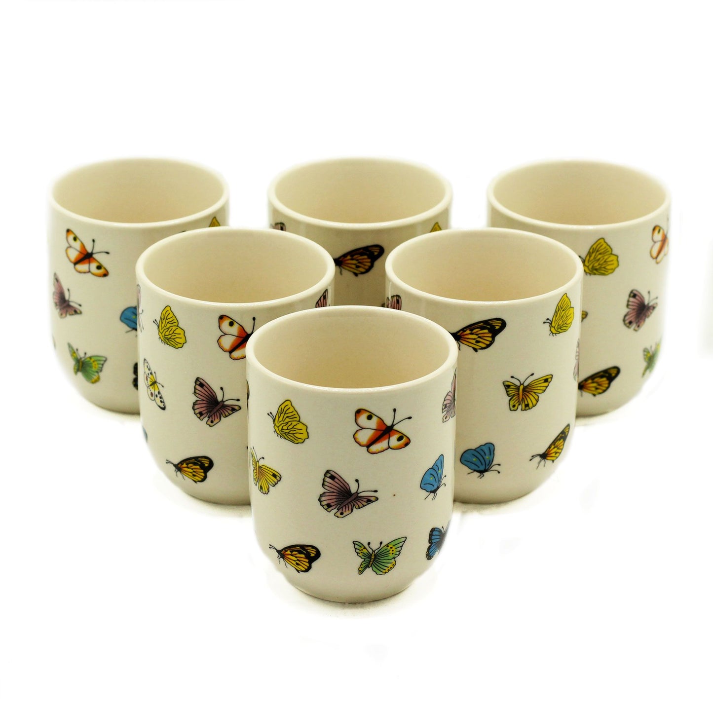 Set mit 6 Keramik-Teetassen 'Filigrane Schmetterlinge' – 190 ml