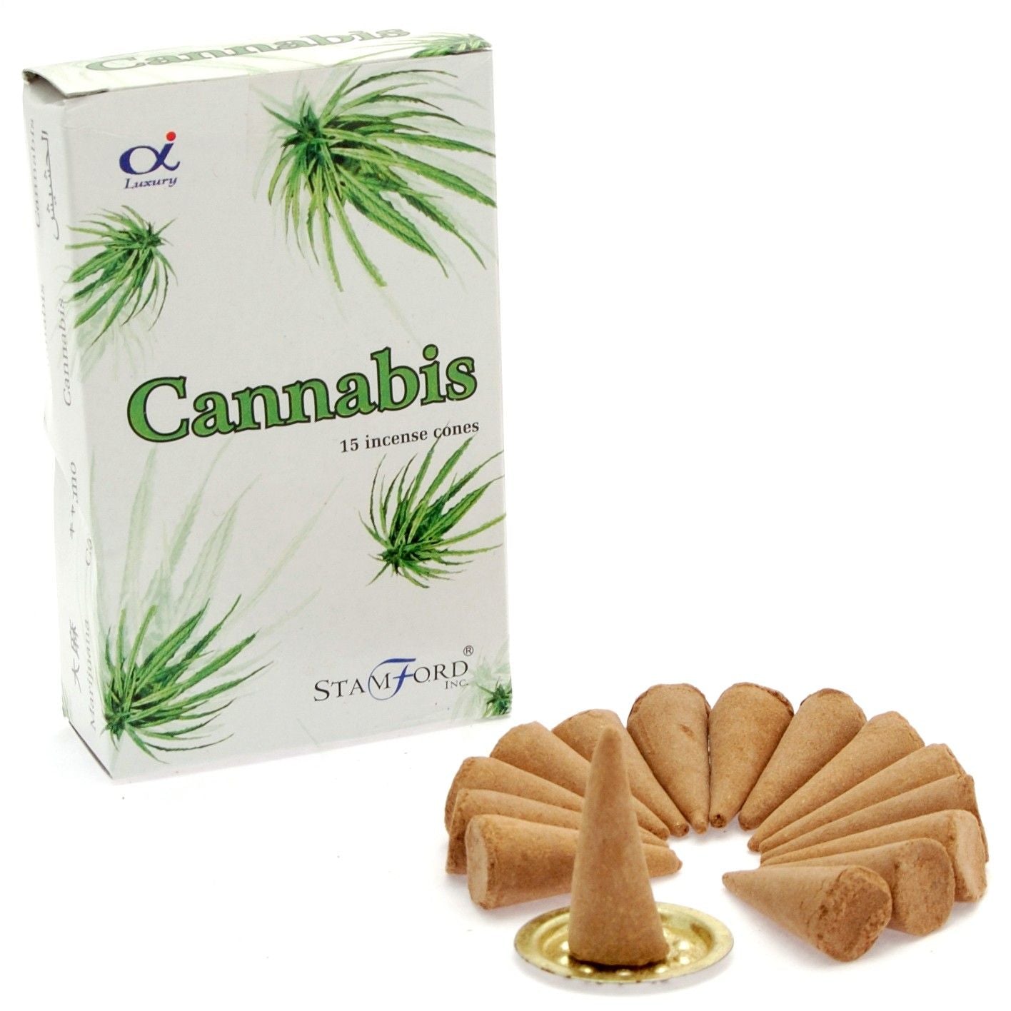 Cannabis Räucherkegel-Set – 15 Stück mit Metallhalter für entspannte Düfte