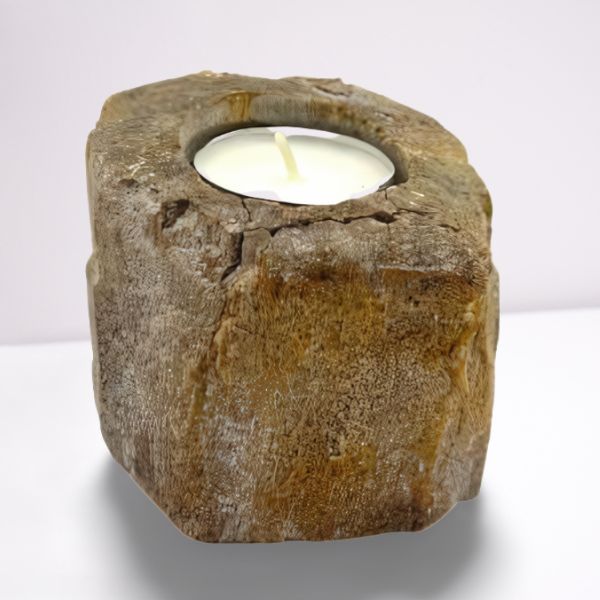 Marmor & Versteinertes Holz Kerzenhalter Einfach - Naturkunstwerk für Teelichter
