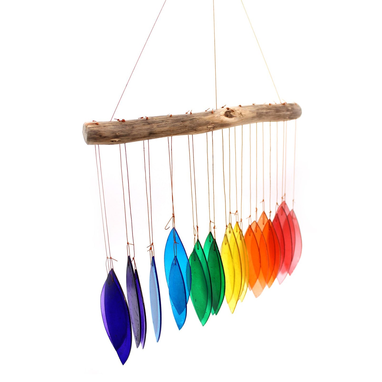 Klangregenbogen aus Recyclingglas – Windspiel mit Treibholz