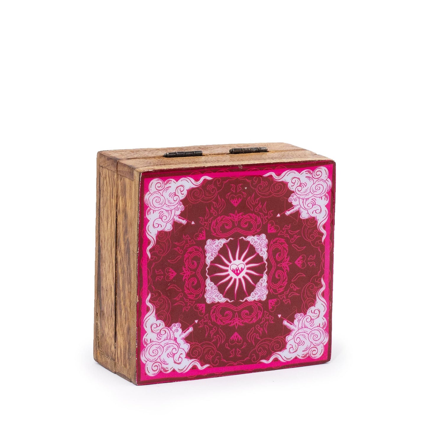 Mangoholz-Box mit Emaille-Dekor 'Sol Rojo' - 10x10x4,2 cm