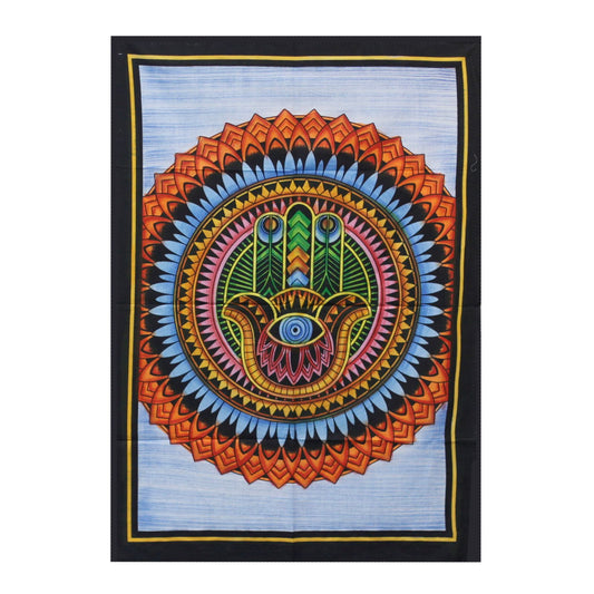 Handbemalter Baumwoll-Wandbehang mit Hamsa-Motiv