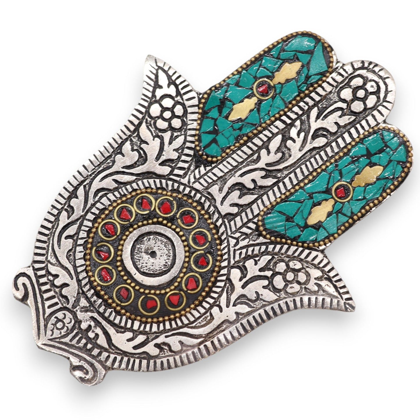 Hamsa Räucherstäbchenhalter in Smaragdgrün – Handpoliertes Aluminium