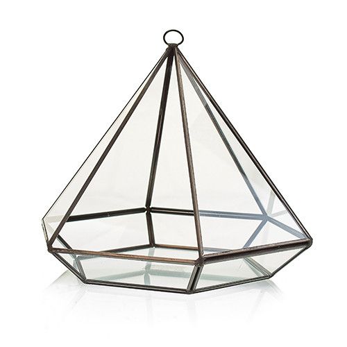 Glasterrarium 'Kristall-Diamant' mit Messingrahmen - Moderner Pflanzendekor