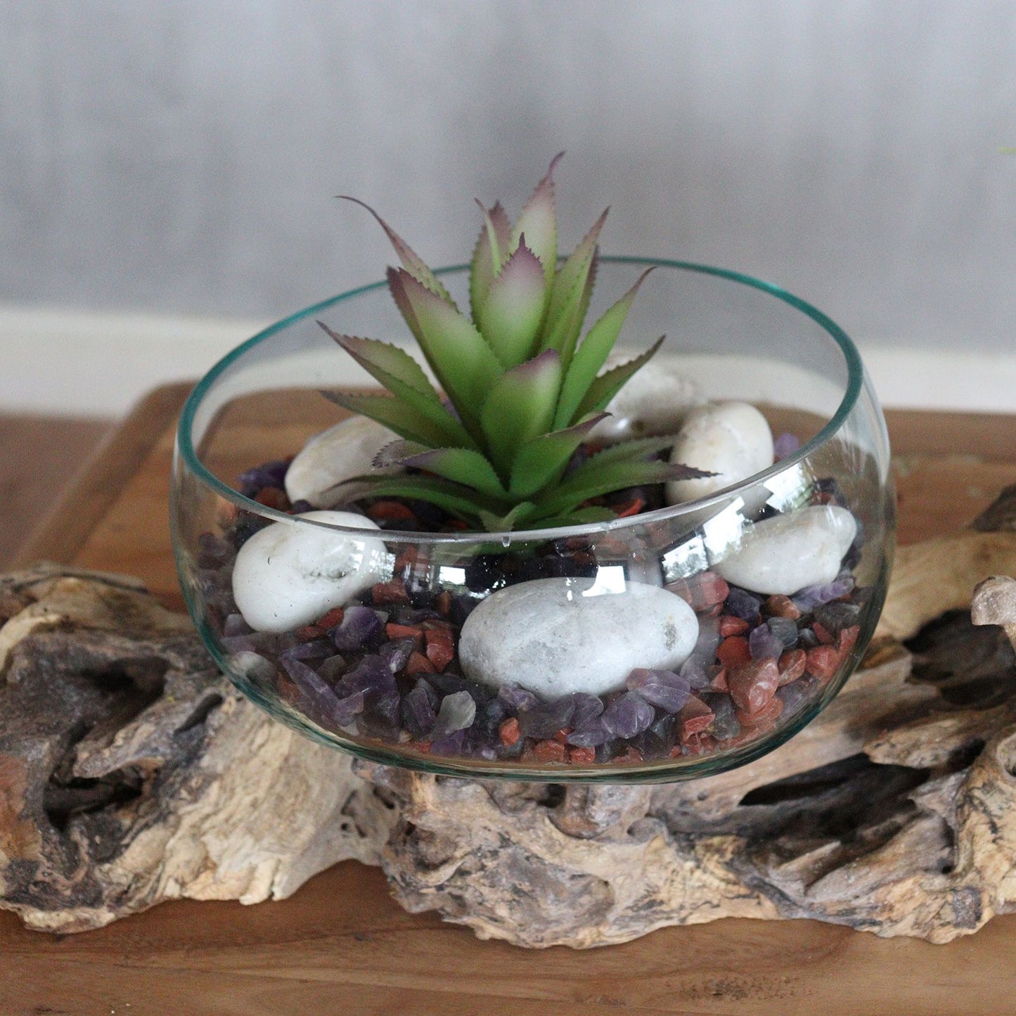 XL Schale aus geschmolzenem Glas auf Doppelständer - 70cm Unikat aus Bali