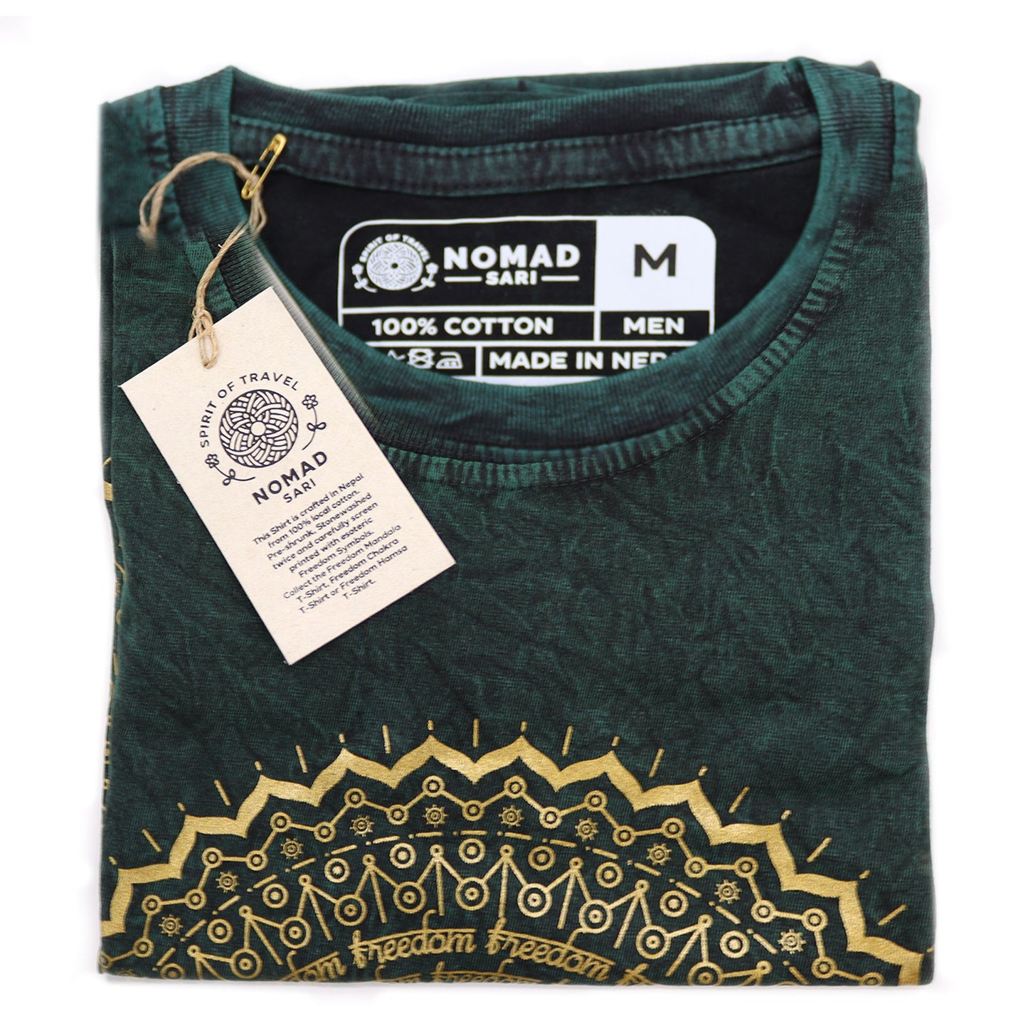Mandala T-Shirt in Steinwäsche-Grün | Handgefertigt in Nepal