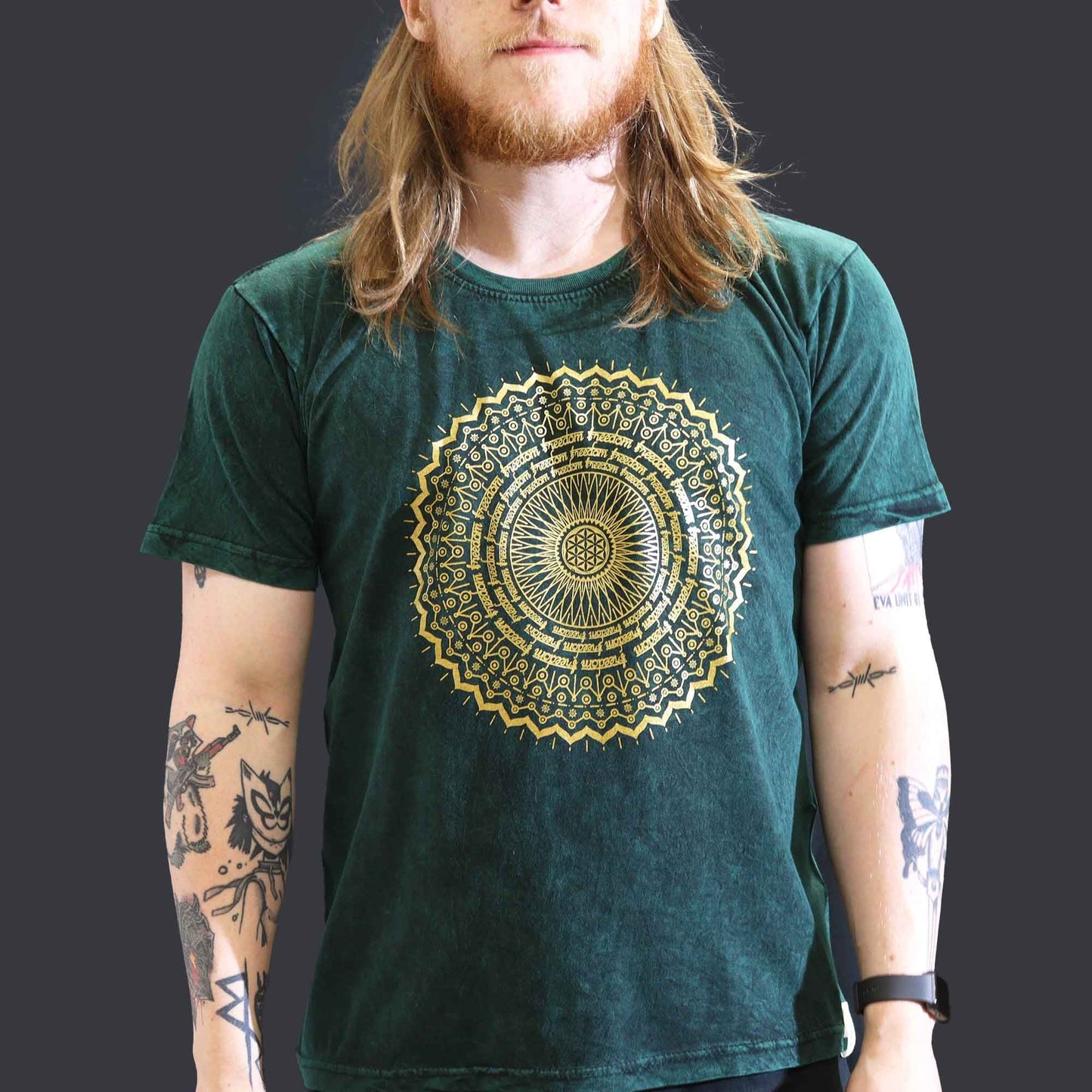 Steingewaschenes Mandala T-Shirt in Grün – Fair Trade & Handgefertigt