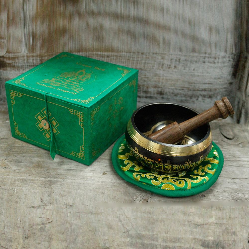 Klangschalen-Set 'Grüne Tara' – Handgraviertes Messing, 10 cm