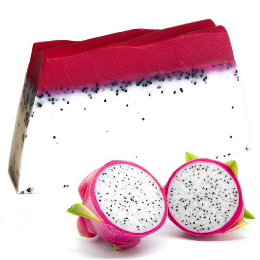 Handgemachte Seifenstange Drachenfrucht mit sanftem Mohnsamen-Peeling