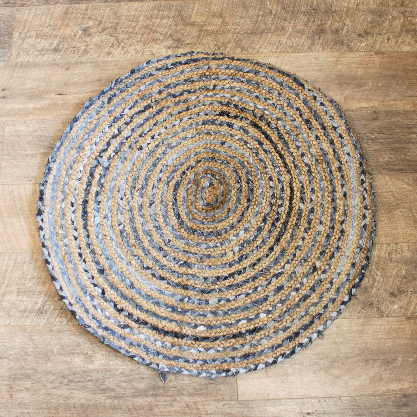 Runder Naturteppich aus Jute & recyceltem Denim | Ø 90 cm