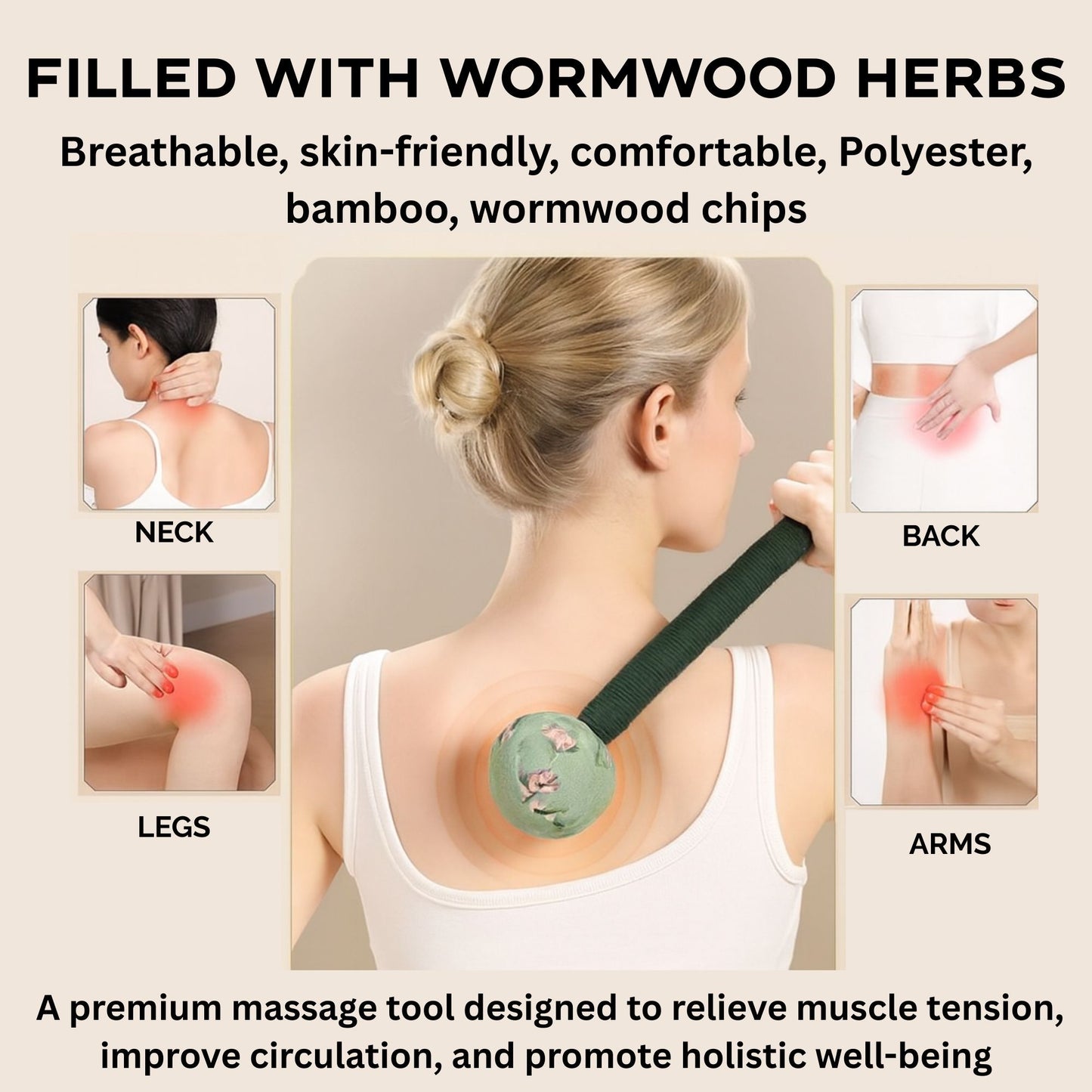 Massagehammer aus Bambus mit Wermut – Traditionelle Entspannung