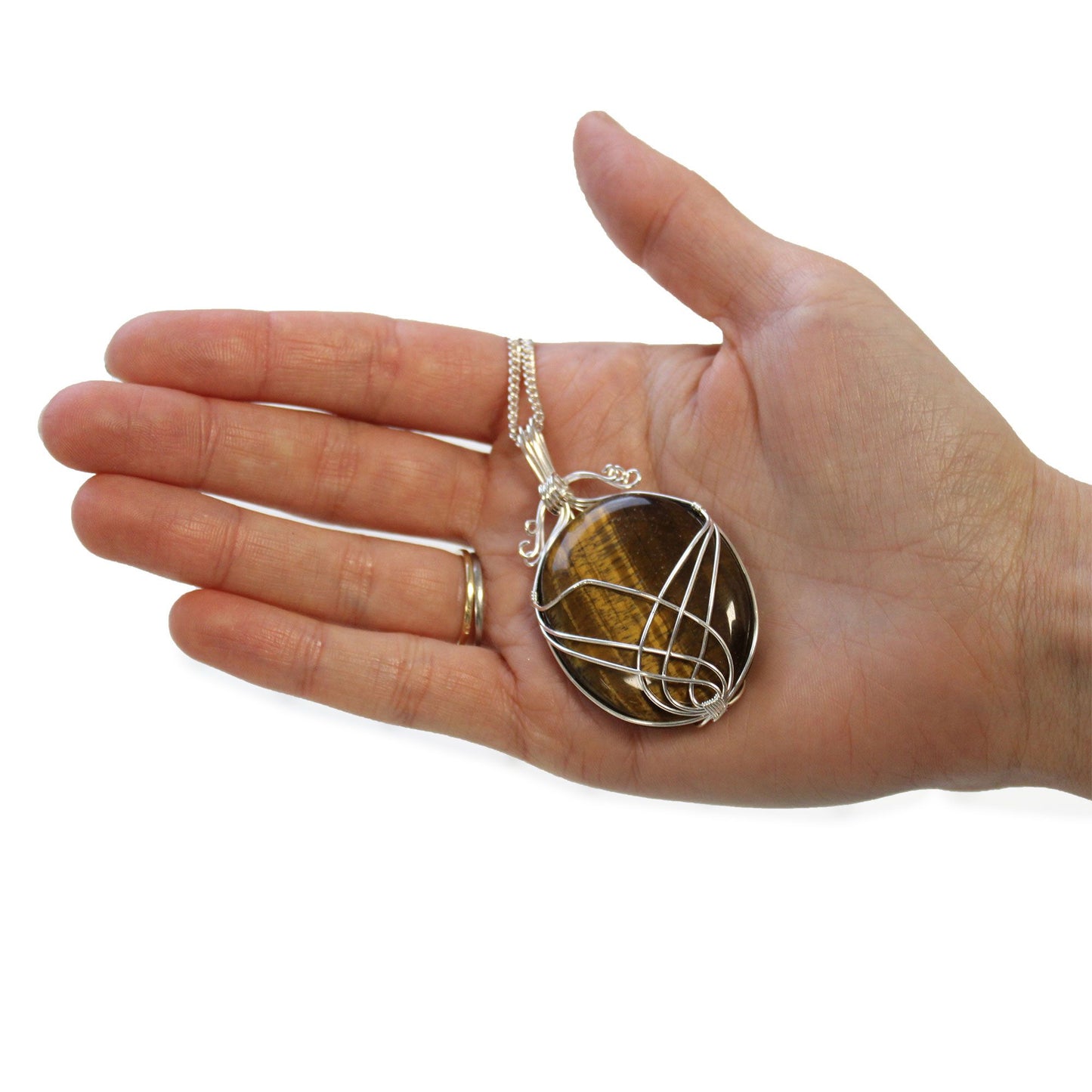 Edelsteinkette Tigerauge mit silbernem Wirbeldesign – Handgefertigtes Unikat