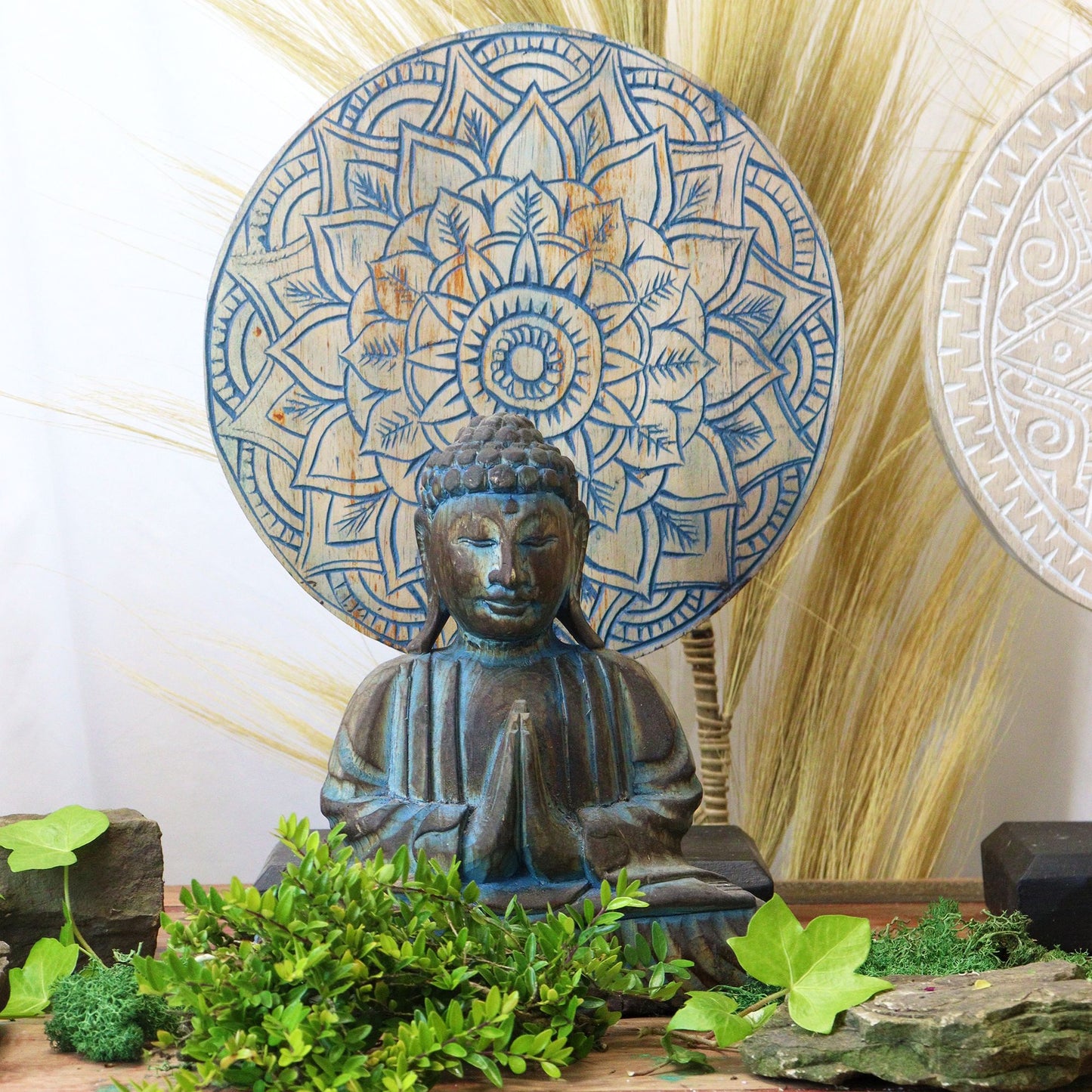 Feng Shui Set 'Harmonie-Mandala' mit Buddha-Figuren in Blau