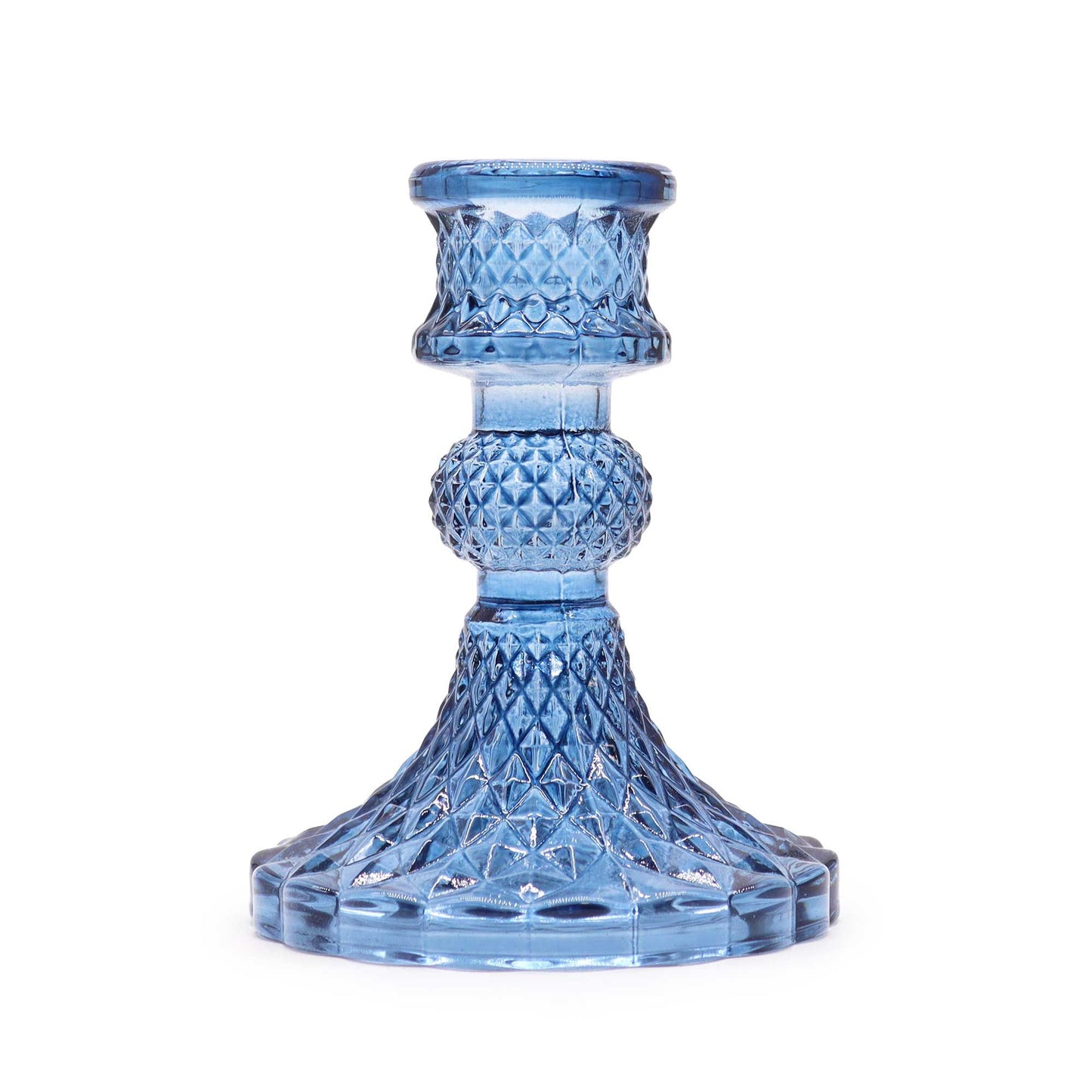 Set mit 2 Vintage Kerzenhaltern in Königsblau - Pressglas