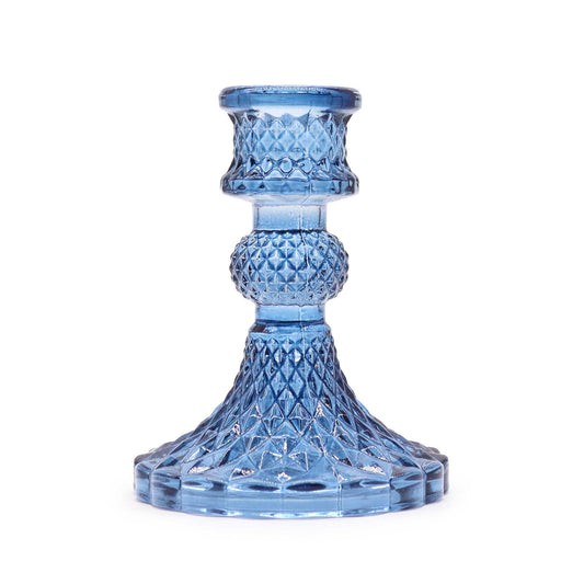 Set mit 2 Vintage Kerzenhaltern in Königsblau - Pressglas